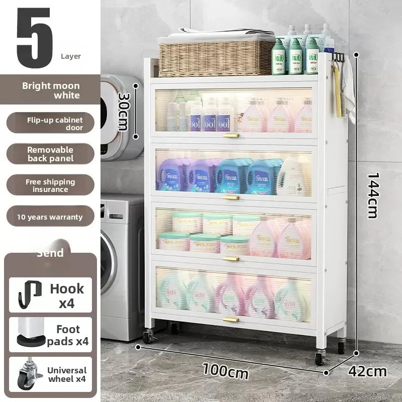 Toilet rack Floor-to-ceiling multi-functional dustproof laundry detergent Cosmetics Bathroom storage Balcony storage cabinet Oasis Select White 100CM 2