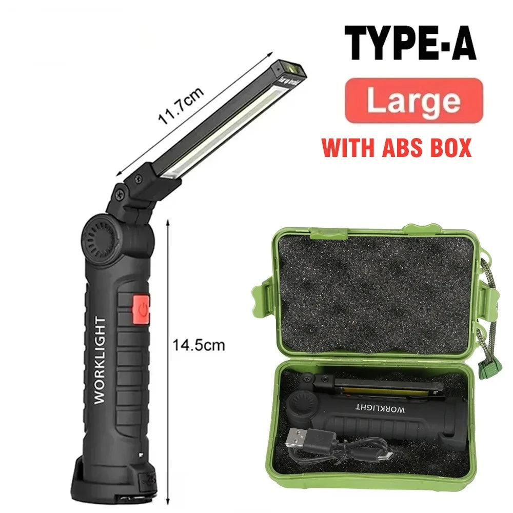 New Portable COB LED Flashlight USB C Rechargeable Work Light Magnetic Lantern Hanging Lamp with Built-in Battery Camping Torch Oasis Select W52 Large with box