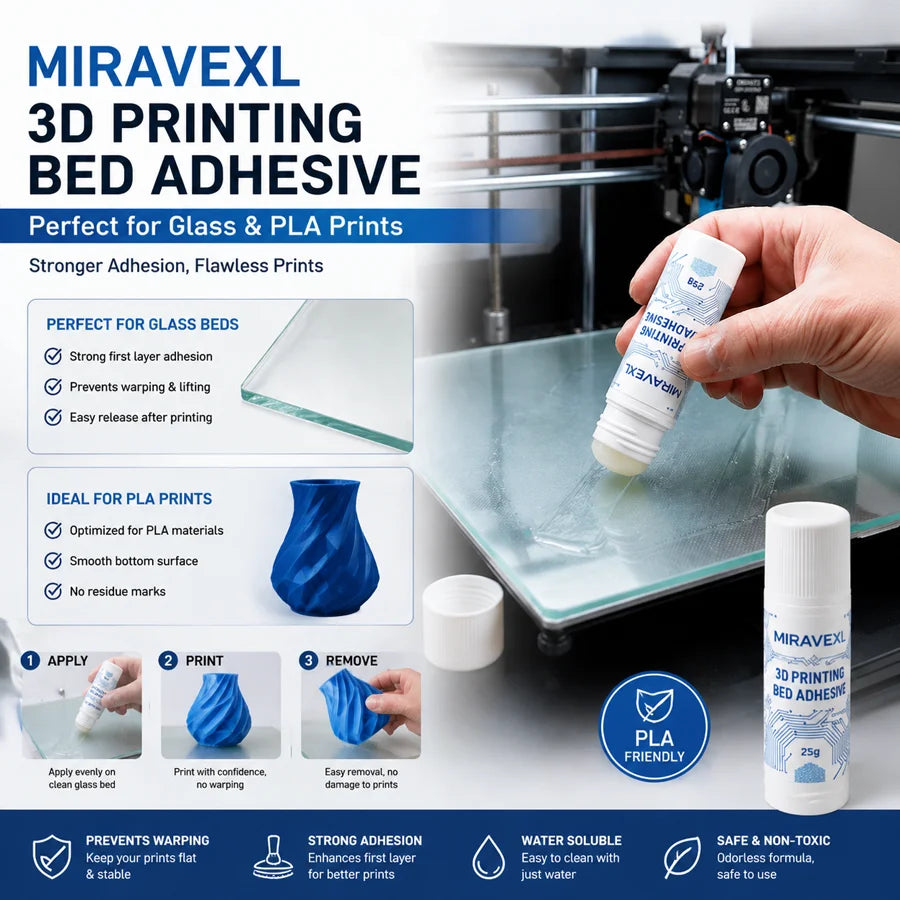 MIRAVEXL 3D Printer Adhesive Glue Stick Strong Adhesion for Glass Bed PLA Filament Anti-Warping Platform Washable Oasis Select