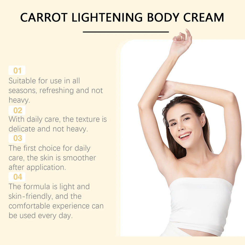 Carrot Body Cream Fade Dark Spots Lightening Melanin Brightening Skin Anti Acne Smoothing Antioxidation Moisturizing Body Lotion Oasis Select