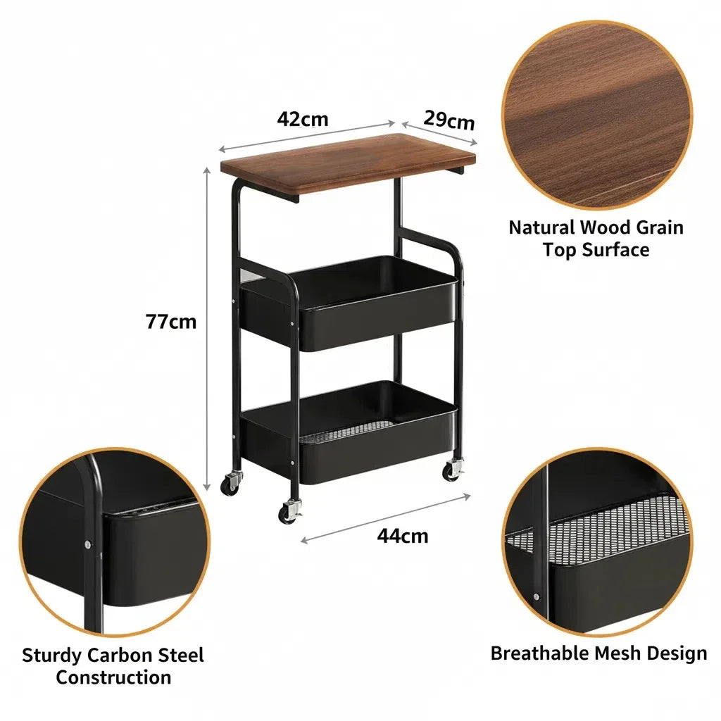 Heavy Duty Steel Rolling Storage Cart with Locking Wheels Multi Tier Utility Organizer for Kitchen Office Dorm Bathroom Bedroom Oasis Select