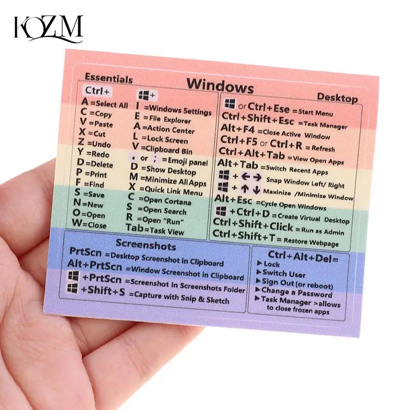 Windows Keyboard Shortcut Sticker – Rainbow PC Cheat Sheet