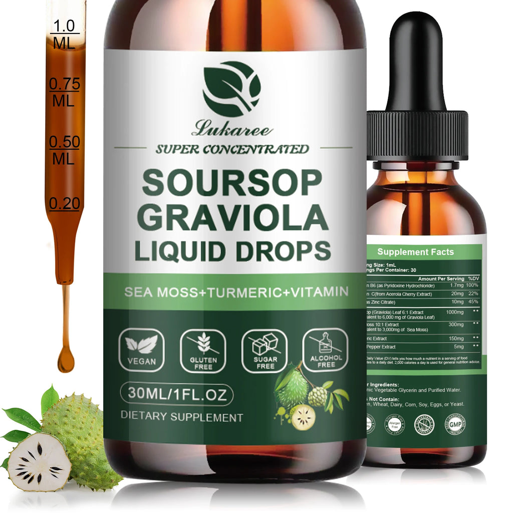 30ML Soursop Graviola Extract Drops Support Immunity and Digestion ,Metabolism Health, Detox and Antioxidation Gluten-Free Oasis Select 30ml 5bottles United States