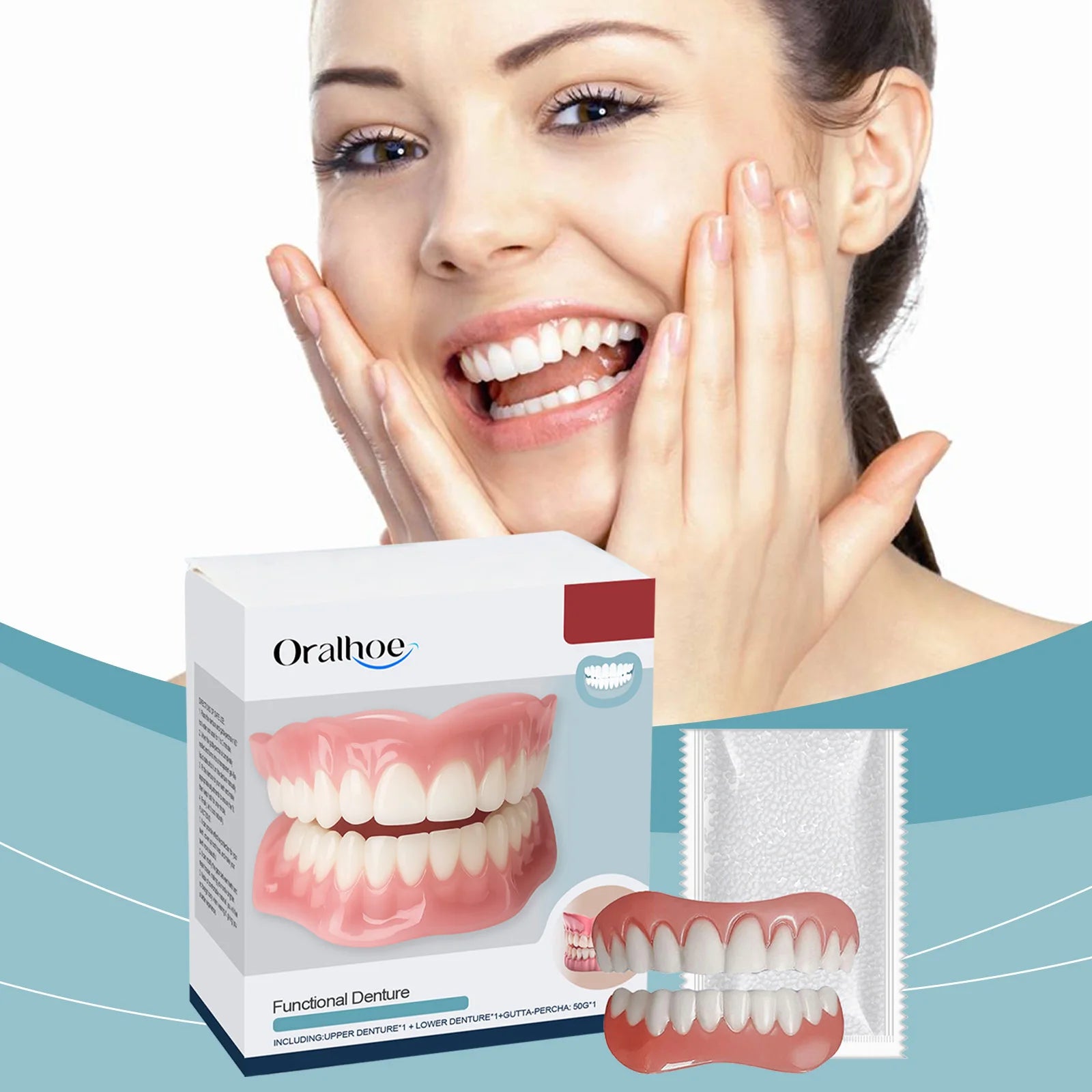 Comfortable Smiling False Teeth Snap On Veneers Denture Cover Gaps Stain Orthodontic Brace Temporary Silicone Denture For Adult Oasis Select