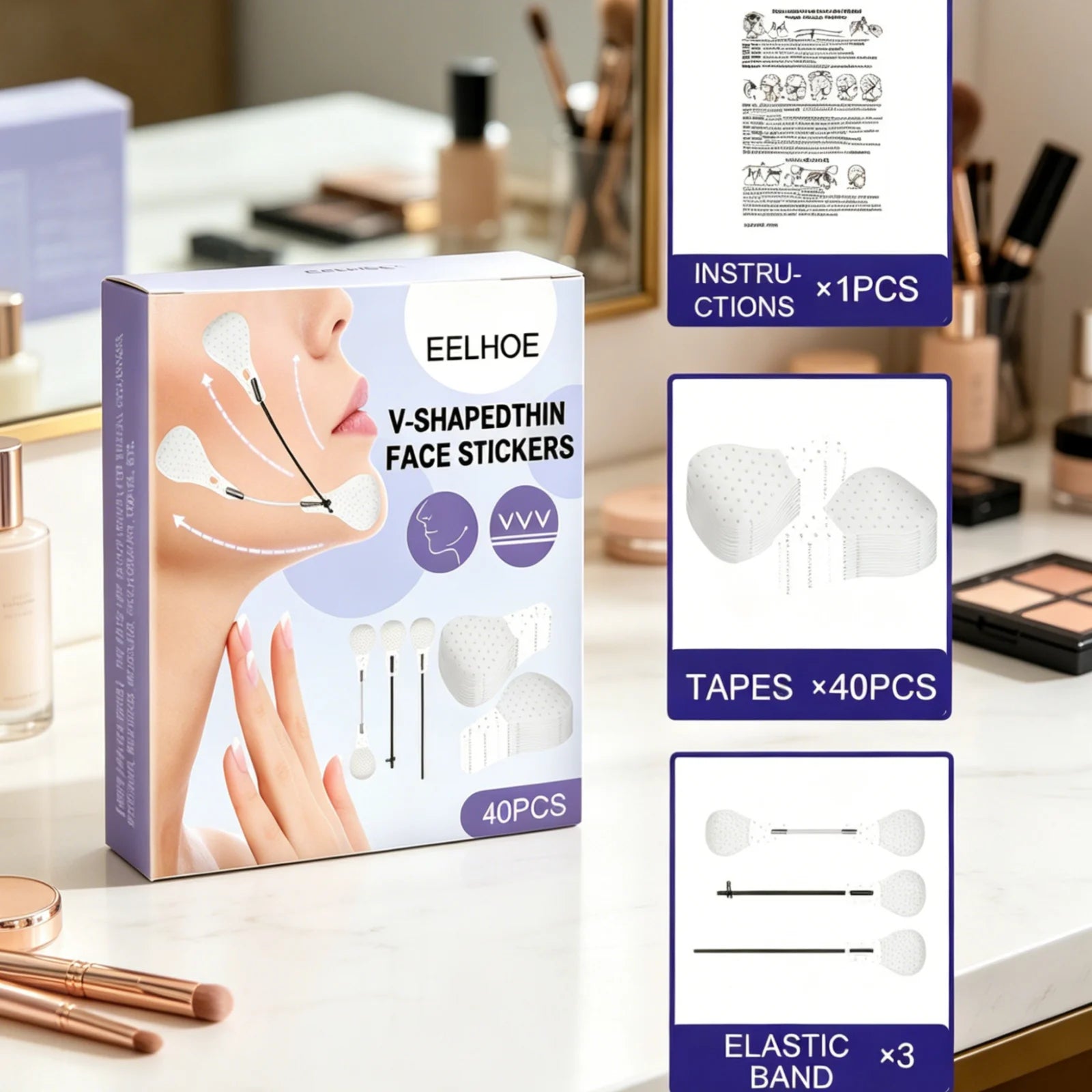 EELHOE Face Lifting Stickers – V-Shape Skin Tightening 40 PCS Face Lifting Stickers Oasis Select
