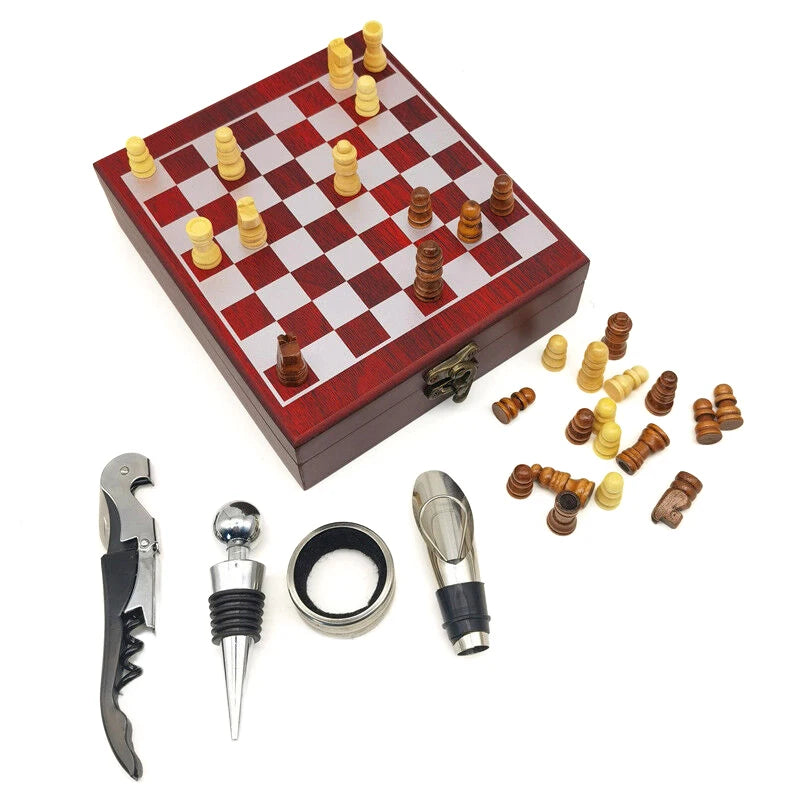 4-Piece Set Wine Opener with Chessboard Design Ideal Wine Accessories for Entertainment Wine Lovers Hosts Perfect Gift Idea Oasis Select