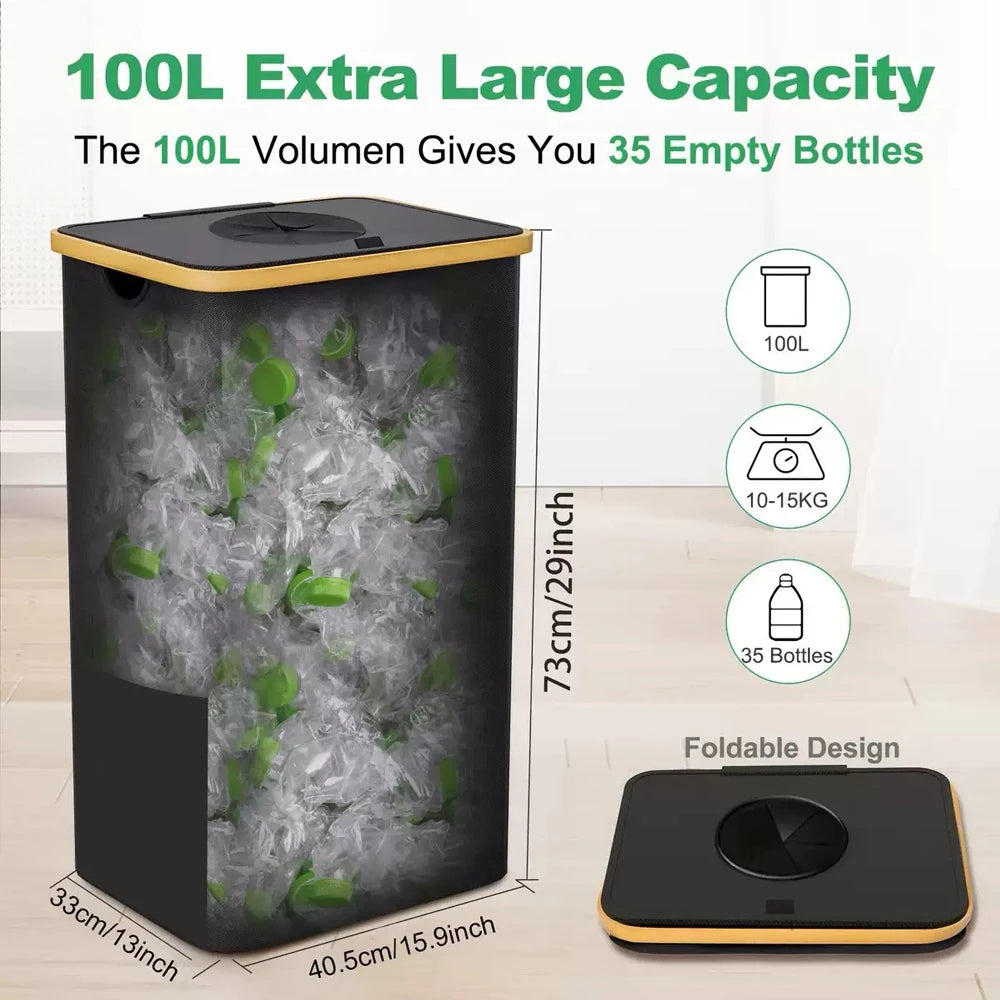 Large-capacity storage box with inner bag, foldable, for bottles, clothes, toys, recyclable waste, laundry basket, 24/100L Oasis Select