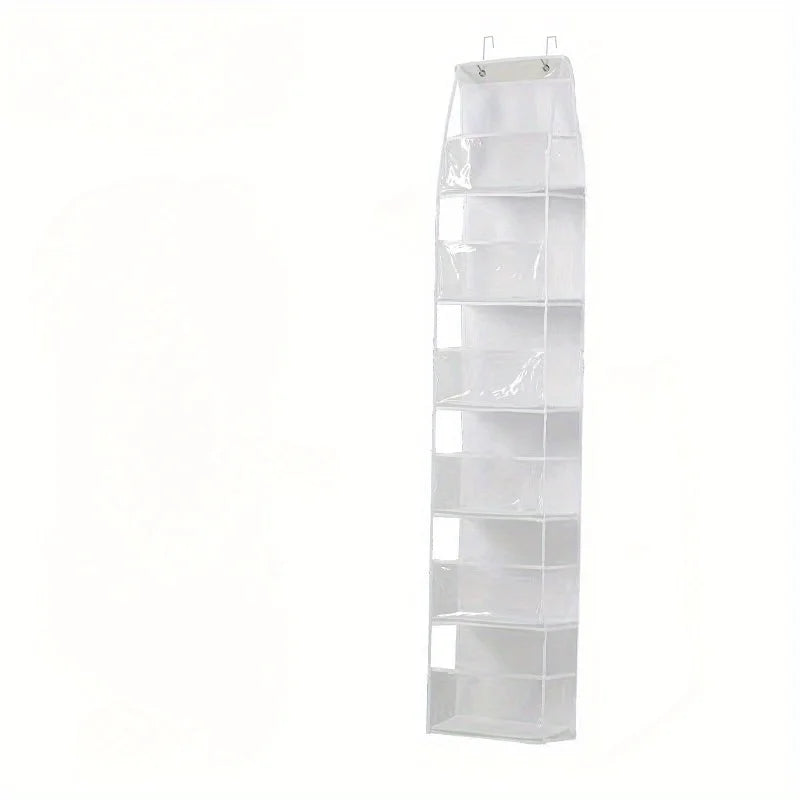 A Door-Mounted Yarn Storage Organizer Designed for Knitting And Crochet, Featuring 6 Transparent Plastic Bags And 2 Large Hooks Oasis Select white