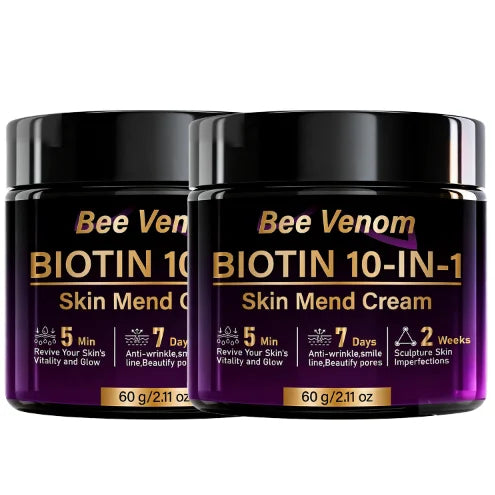 Bee Venom Biotin 10-in-1 Skin Mend Cream, Anti-Wrinkle & Anti-Aging, Fast Revitalizing & Firming, 5 Min Glow Oasis Select PURPLE 60g