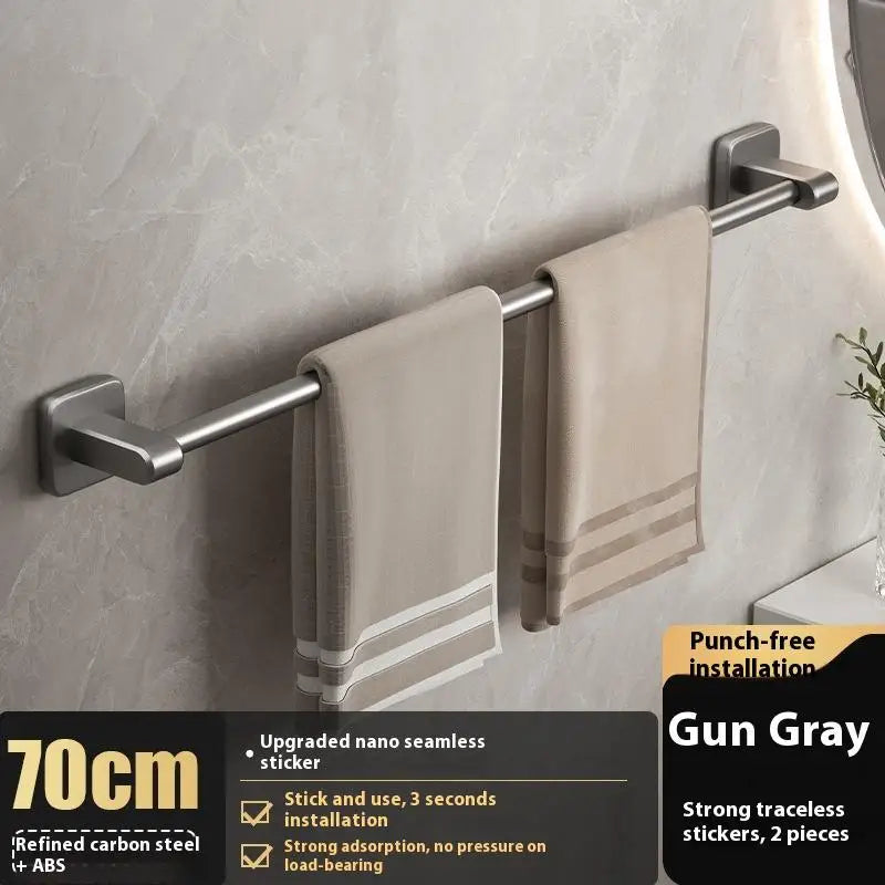 Punch-Free Wall Mount Towel Bar & Rack – No Drill Aluminum