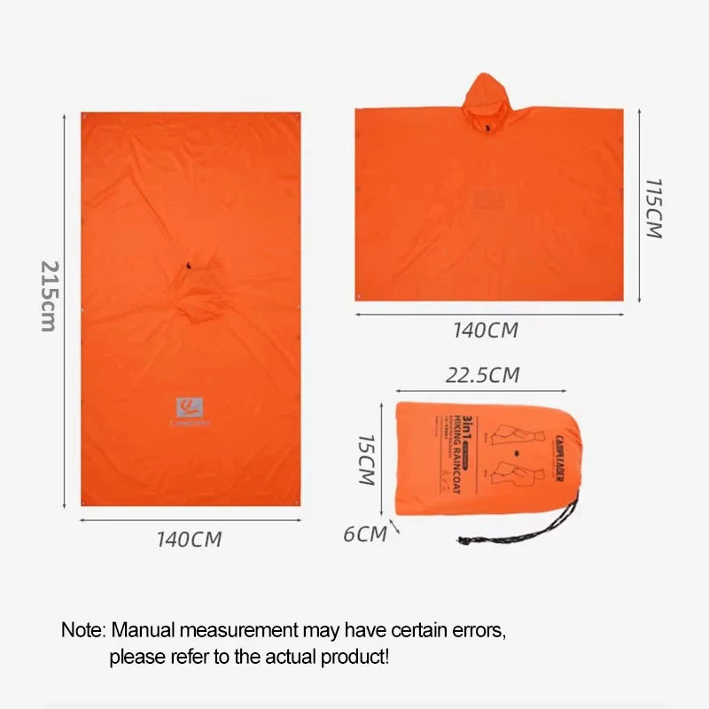 Outdoor 3 In 1 Raincoat Hooded Sleeve Long Waterproof Rain Poncho Motorcycle Rain Cover Camping Hiking Travel Rainwear Tent ﻿ Oasis Select