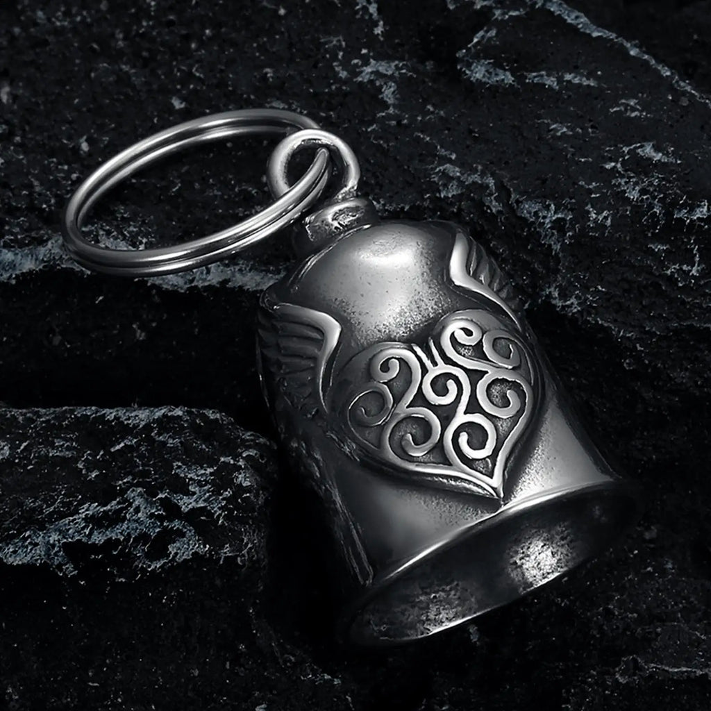 Heart Wing Motorcycle Bell Pendant Heart Lucky Bell style riding Bell Good Luck Bell Retro Motorcycle Safety Bell decoration Oasis Select