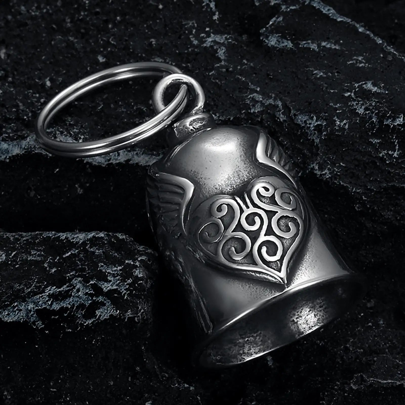 Heart Wing Motorcycle Bell Pendant Heart Lucky Bell style riding Bell Good Luck Bell Retro Motorcycle Safety Bell decoration Oasis Select