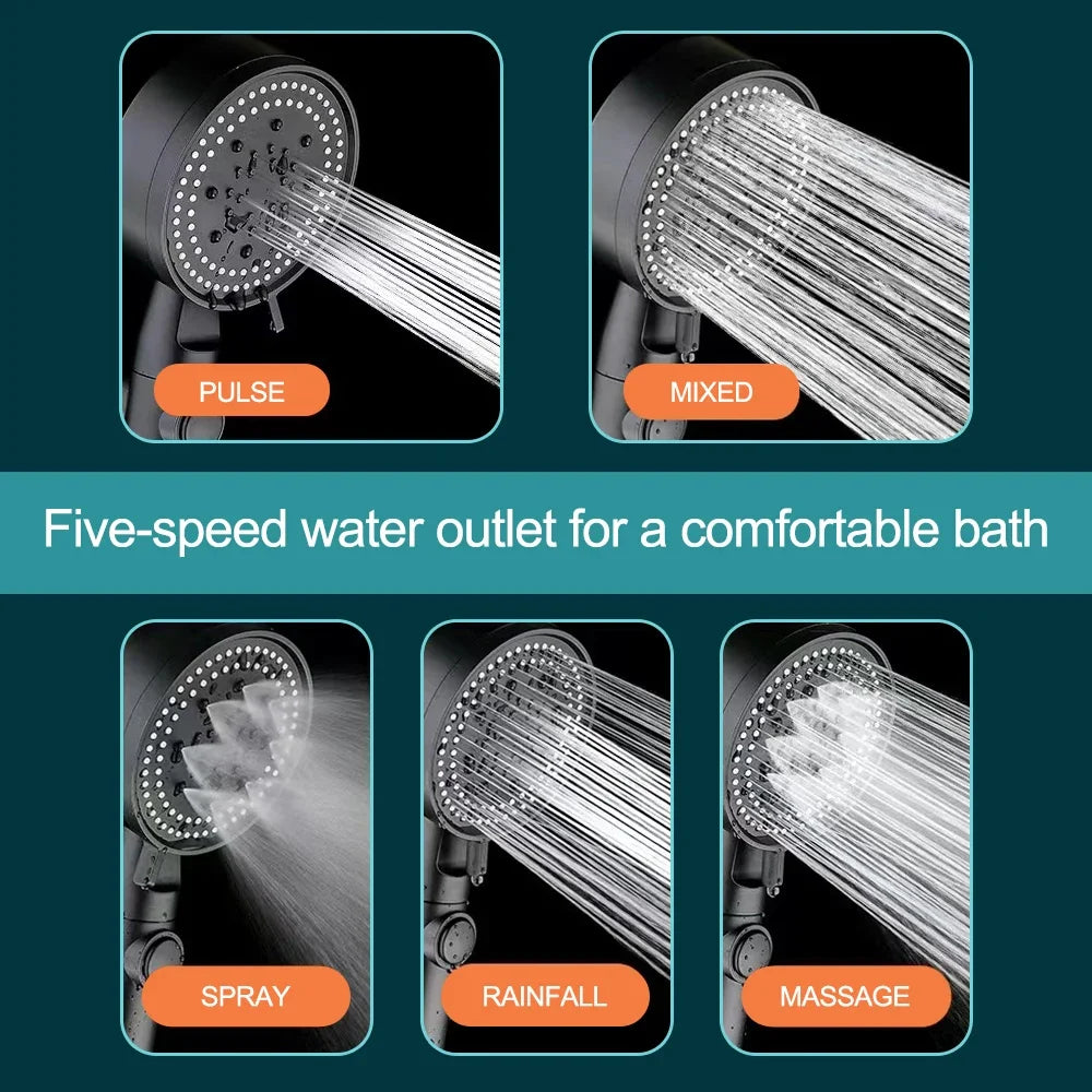 High-pressure Shower Head Set 5 Modes of Adjustment Showerhead with Hose Water-saving One-touch Stop Bathroom Accessories Oasis Select