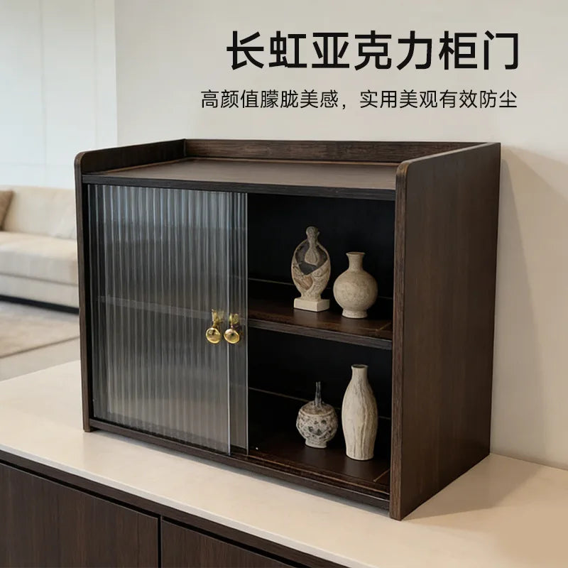 Premium desktop storage rack, no punching cup holder ornament with sliding door, living room finishing dust locker Oasis Select Shelf