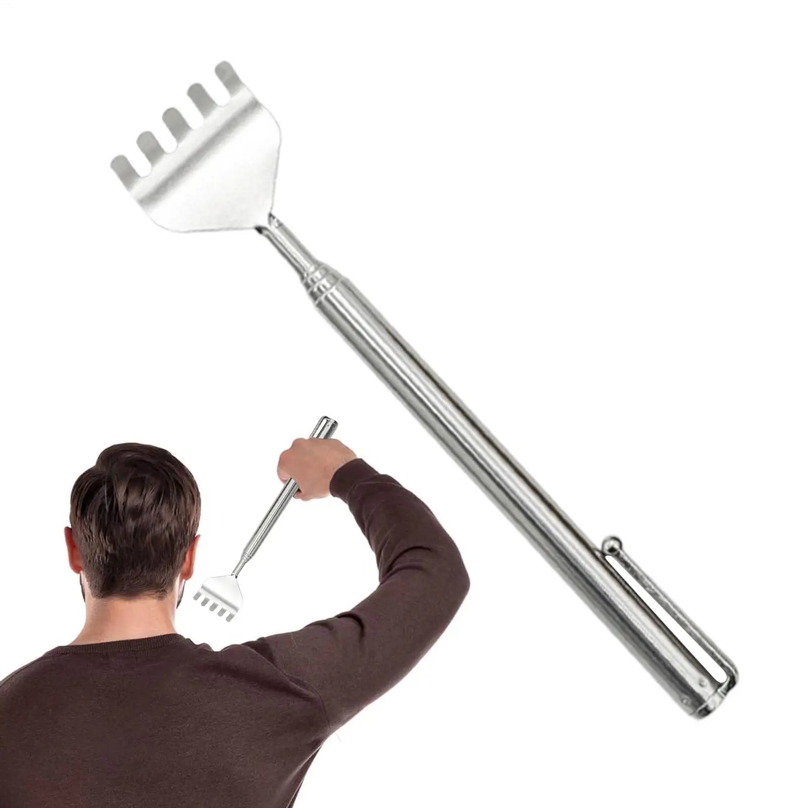 Telescopic Back Scratcher Stainless Steel extendable back scratching and massage tool for relaxation Includes pen clip design Oasis Select