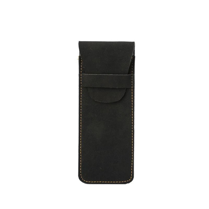Vintage Leather Pen Case Pocket Pen Pouch Pen Sleeve Mini Stationery Organizer Bag For Students Office Women Men Business Travel Oasis Select black