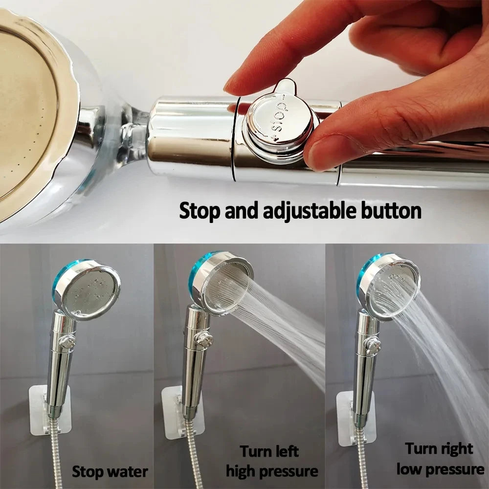 Filtered Turbo Propeller Bathroom Shower Head High Pressure Water Saving Stop Button Showerhead Water Pressure Adjustable Shower Oasis Select