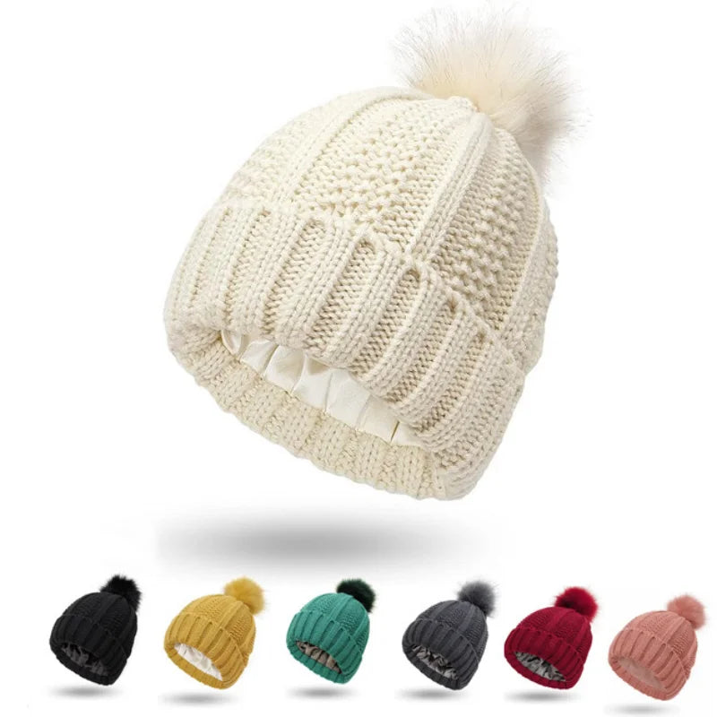 Flower needle woolen ball cap, warm double-layer lined hair care cap, woolen cap, women's knitted cap, pineapple cap Oasis Select