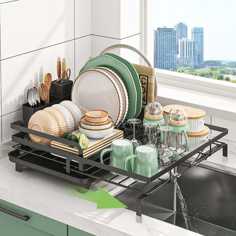 Kitchen Drain Dish Rack Countertop Tableware Cup Storage Rack Multifunctional Retractable Tableware Storage Rack Oasis Select