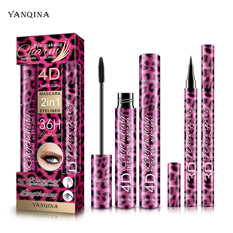 QIC 4D Waterproof Mascara & Liquid Eyeliner Set | Volumizing