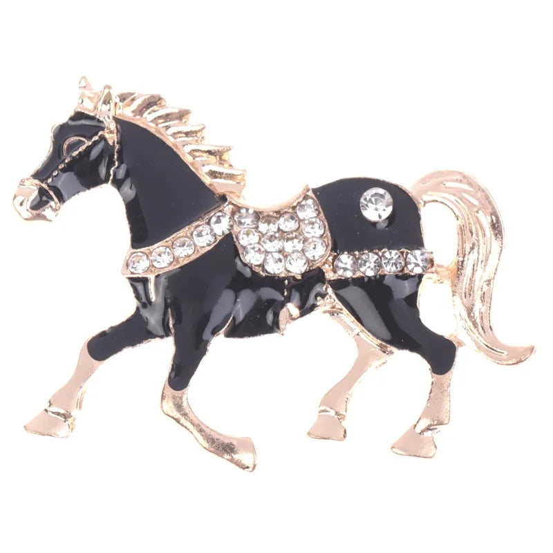 Classic Rhinestone Horse Brooches For Women Versatile Animal Lapel Pins Clothing Corsage Jewelry Accessories New Year Gifts Oasis Select Black