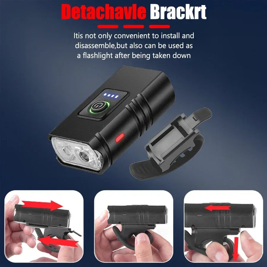 Bright Bicycle Light T6 LED Front USB Rechargeable MTB Mountain Bicycle Lamp 1000LM Bike Headlight Flashlight Cycling Scooter Oasis Select