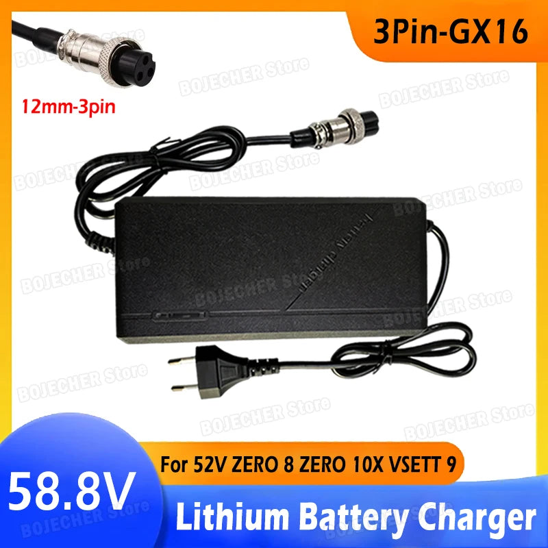 52V 14S 58.8V 2A Lithium Battery Charger With 12mm-3pin GX16 Connector For ZERO 8 ZERO 9 ZERO 10X VSETT 9 Li-ion Battery Charger Oasis Select