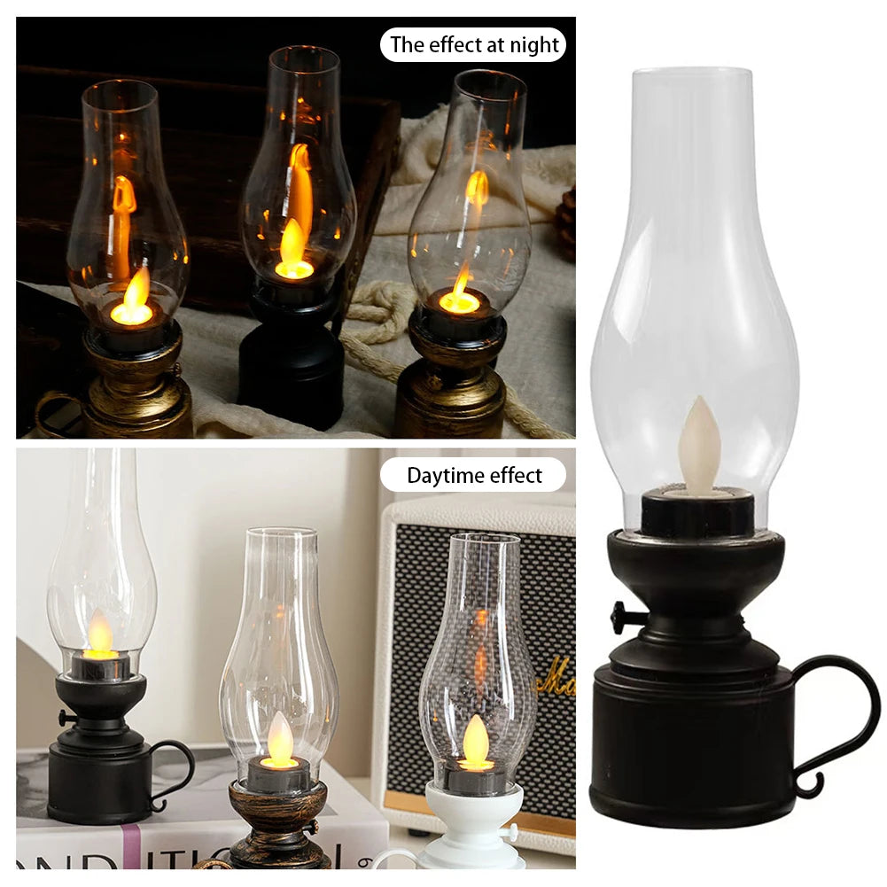 Vintage Flameless LED Oil Lamp | Antique Kerosene Décor Decorative Table Lamp Oasis Select Copper