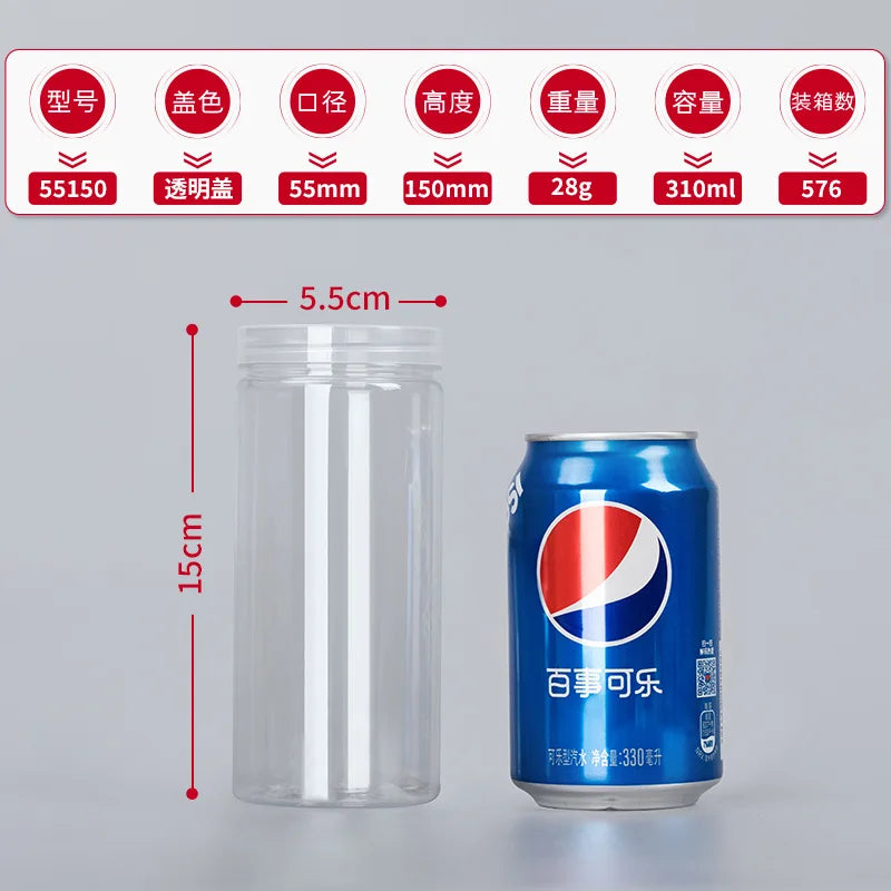 1PC Plastic Packing Bottle PET Clear Empty Seal Bottle Circular Bucket Storage Biscuit Jar Food Grade Sealed Cans Tank Container Oasis Select F-310ml