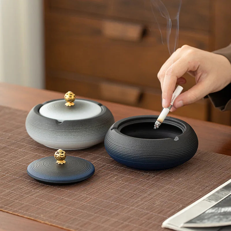 Creative Large Ashtray Household Ceramic Funnel Anti-fly Ash with Lid Office Ashtray Living Room Windproof Portable Ashtray Oasis Select