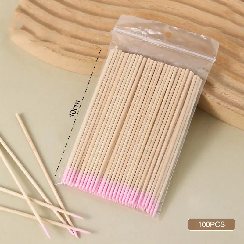100pcs Micro Wood Cotton Swab Eyelash Extension Tools Tatoo Microblading Cleaning Wooden Sticks Cosmetic Cotton Brush Buds Tip Oasis Select WW-07