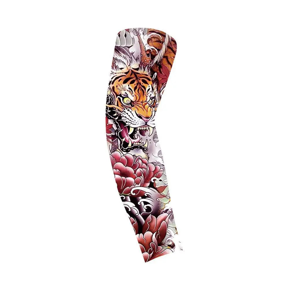 Summer Ice Silk Tattoo Sleeves Arts Temporary Fake Slip On Tattoo Arm Sleeves Sports Sunscreen Sleeves Cycling Driving Fishing Oasis Select F