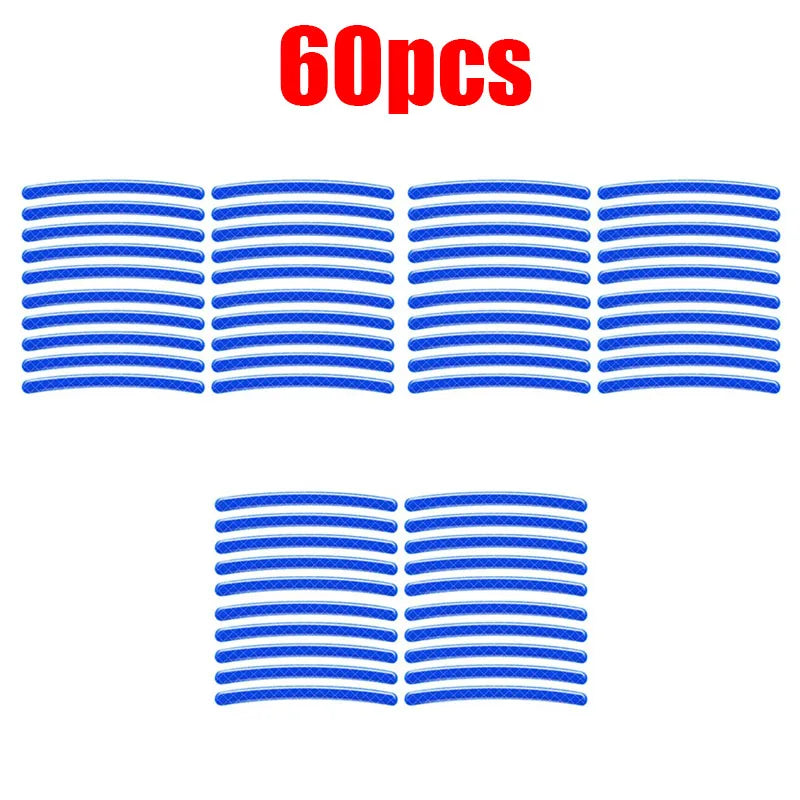 20/60pcs Wheel Hub Reflective Stickers Anti Scratch Auto Body Decorative Rim Tape Strips Warning Passing Car Motorcycle Bicycle Oasis Select 60pcs Blue