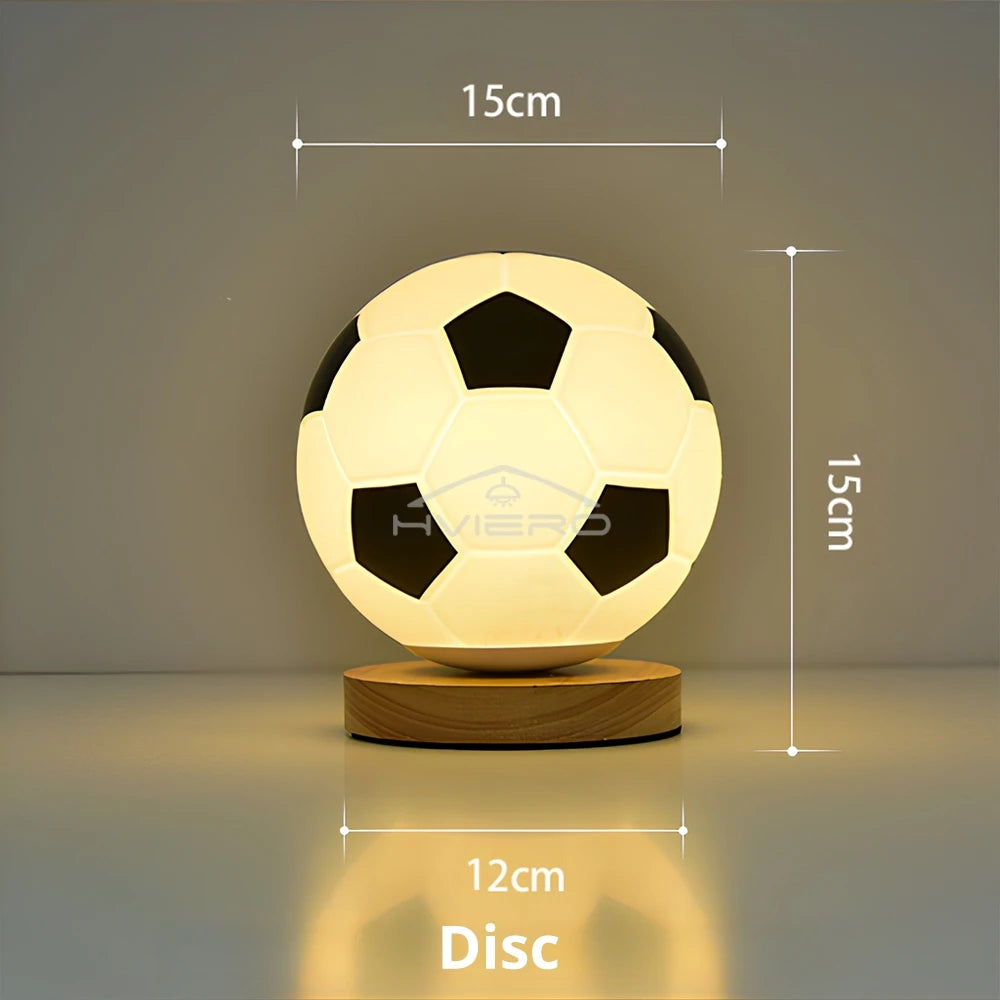 Football Theme USB Table Lamp – Wood Base & Glass Desk Light
