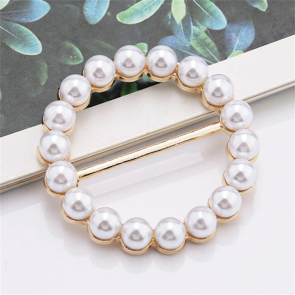 New Fashion Corner Hem Waist Knotted Brooches Crystal Pearl Metal Hijab Scarf Ring Button Shirt T-shirt Fixed Buckle Accessories Oasis Select G One Size