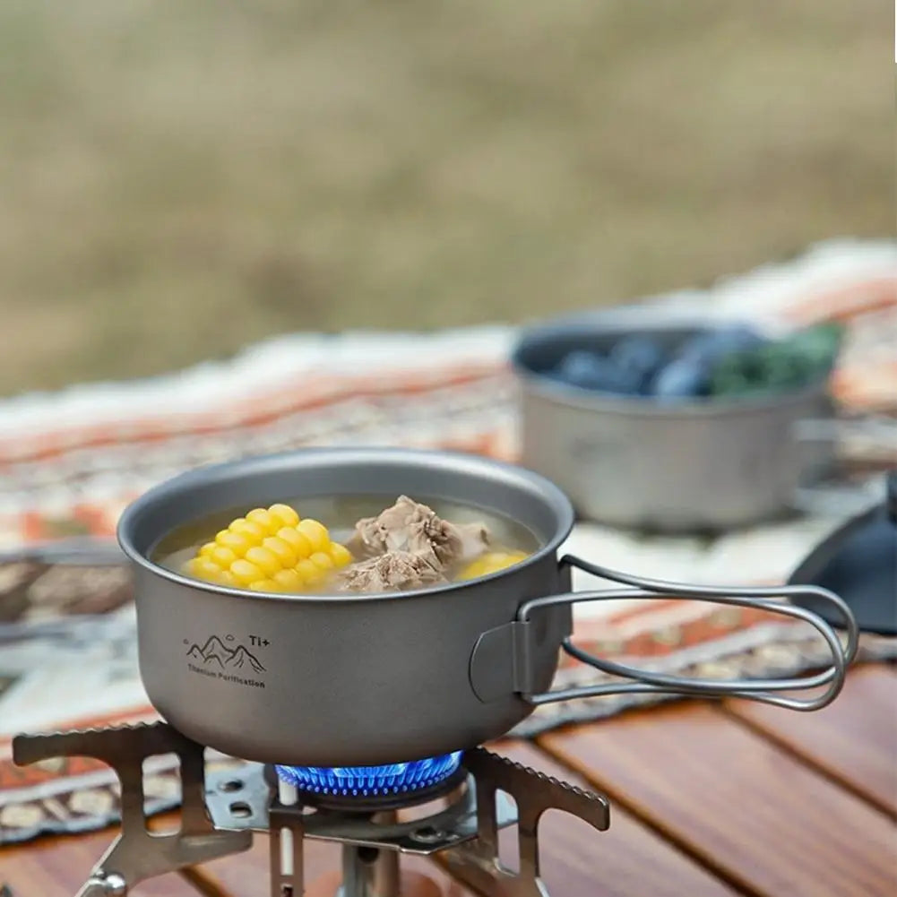 Titanium Camping Cookware Set Ultralight Pot Pan Bowl with Handle for Backpacking Hiking Outdoor Picnic Cooking Utensils Oasis Select