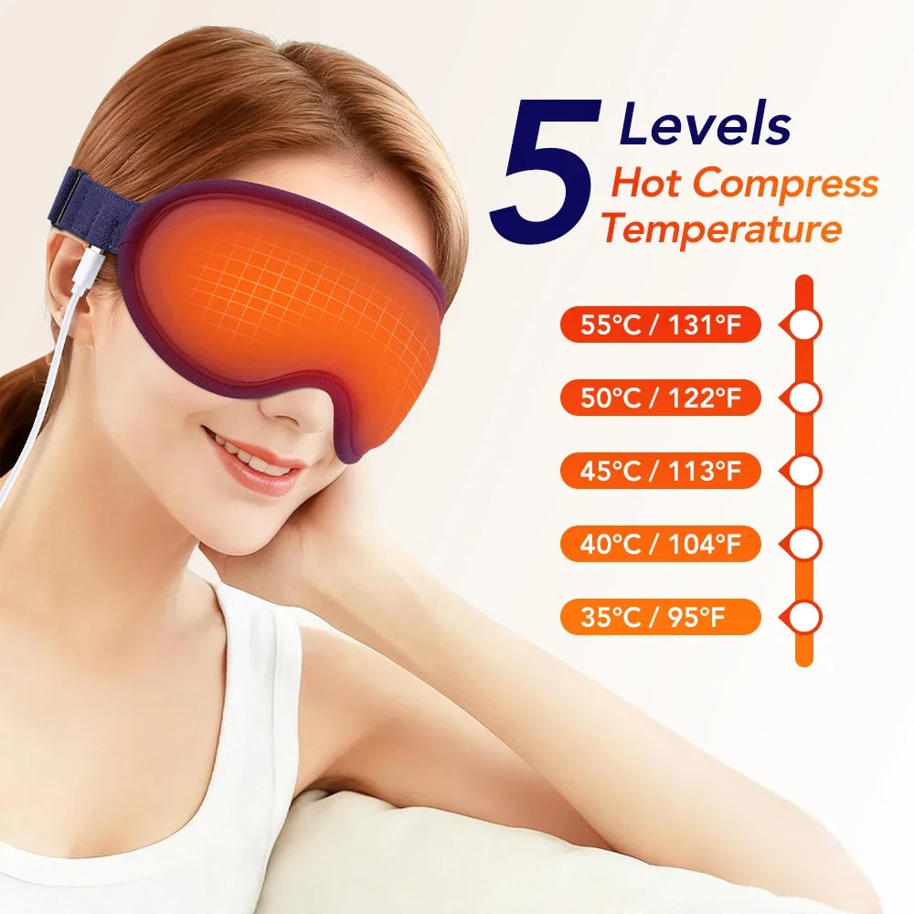 3D Electric Heated Eye Mask – 5 Heat Levels & 6 Vibration Modes