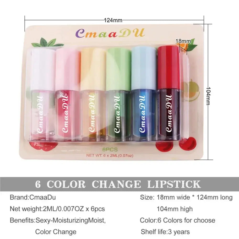 CmaaDu 6-Piece Color Changing Fruit Lip Gloss Set | Lip Oil