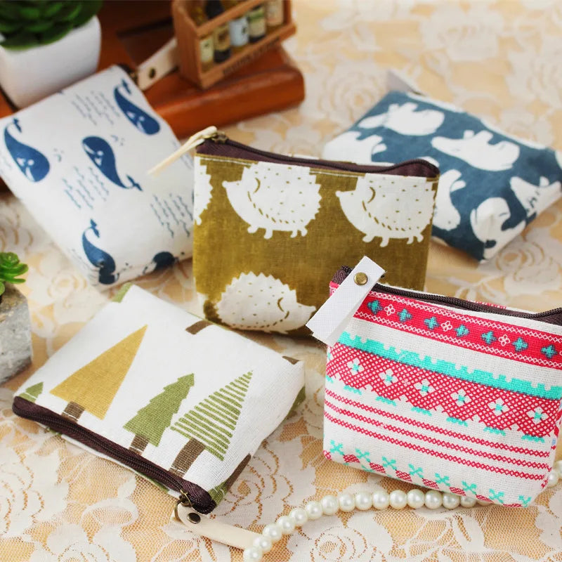 Fashion Flower Pattern Coin Purses Small Fresh Canvas Coin Wallet Lady Girls Earphone Coin Key Money Storage Bag Zipper Pouch Oasis Select