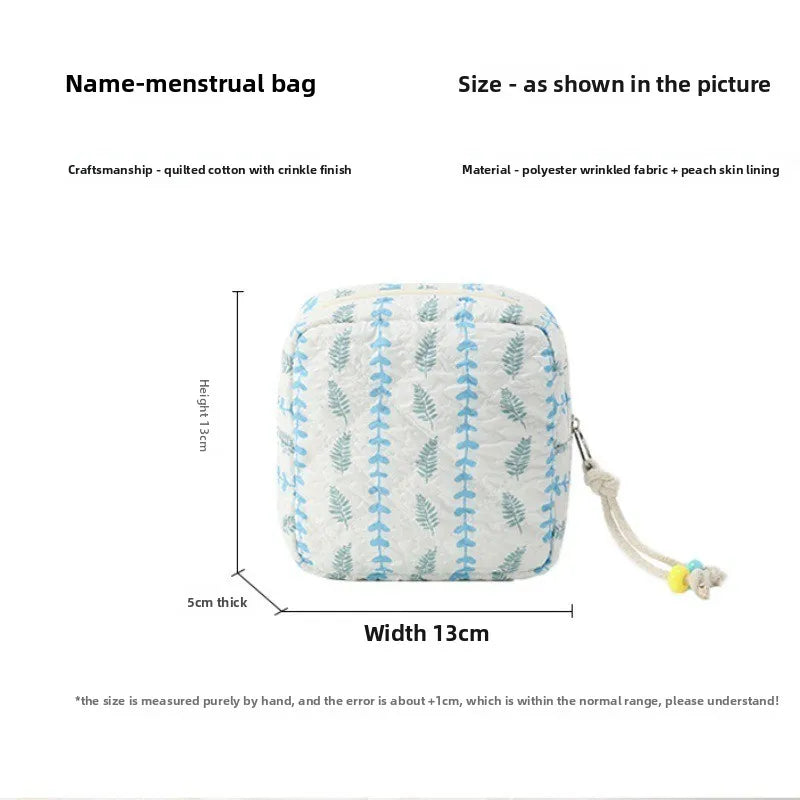 1pcs Cute Quilted Fabric Coin Purse Portable Small Pouch for Sanitary Pads Earphones & Cosmetics Travel Essentials Oasis Select