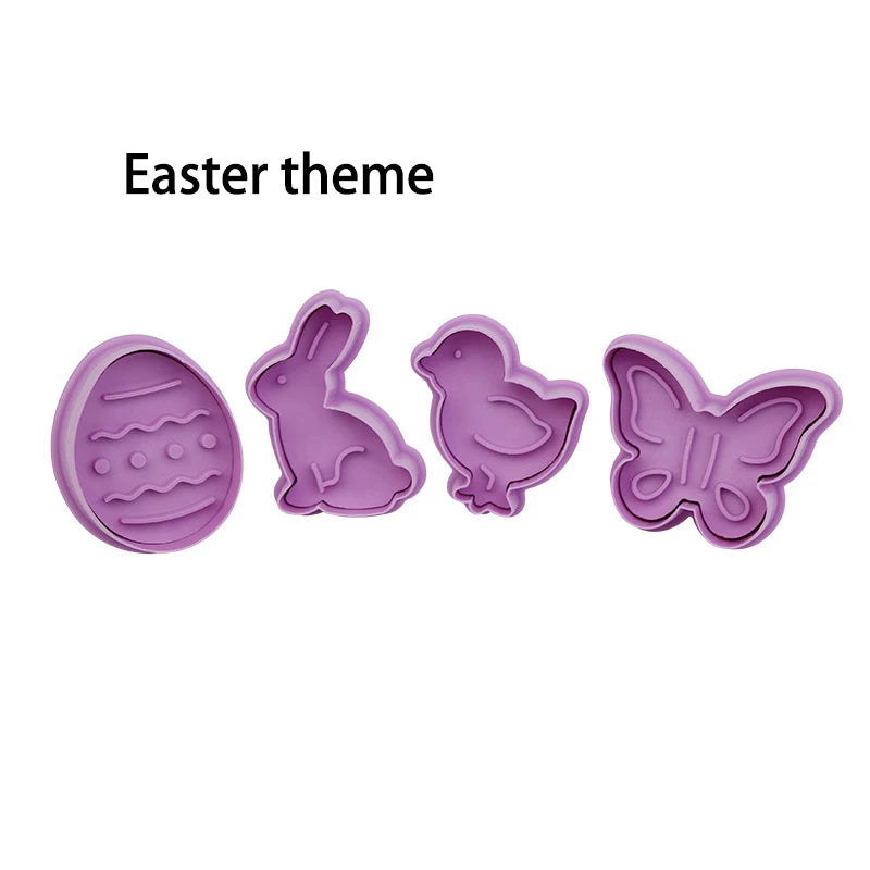 3D Cartoon Cookie Cutter Stamp Set – 4-Piece DIY Baking Mould Cookie Cutter Mould Set Oasis Select easter