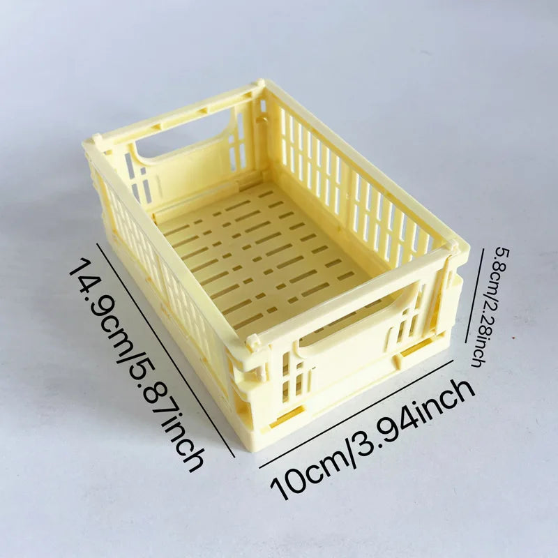 Collapsible Crate Plastic Folding Storage Box Basket Utility Cosmetic Container Desktop Holder Home Use School Desk Storage Box Oasis Select Light yellow
