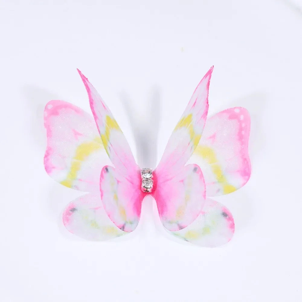 50Pcs 3D Organza Fabric Butterfly Appliques Double-layer Gradient Color Simulation Mesh Butterfly Patch Translucent Oasis Select 4-02