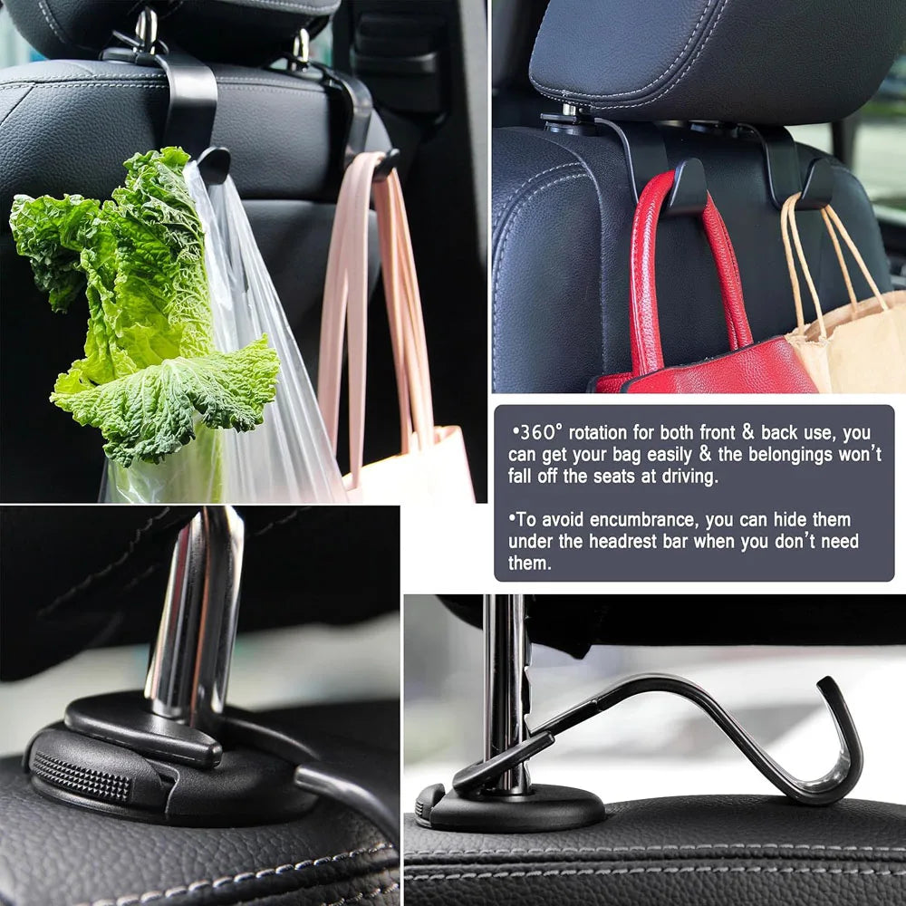 Car Seat Headrest Hook 4 Pack Hanger Universal Vehicle Car Storage Organizer for Handbag Purse Coat fit Universal Vehicle Car Oasis Select