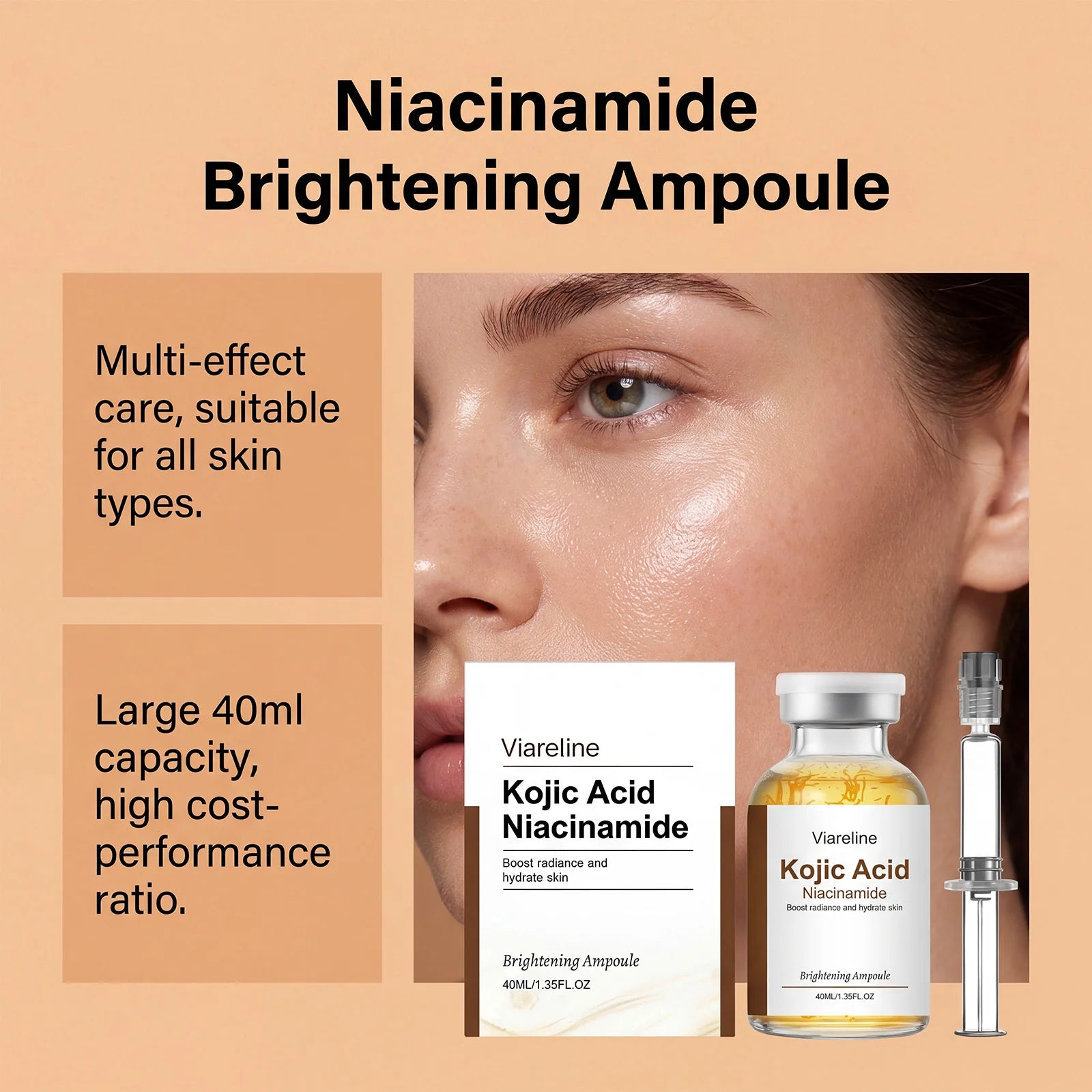 Niacinamide Brightening Ampoule Serum Face Hydrating Even Tone Nourishing Brightening Essence Kojic Acid Dark Spot Corrector Oasis Select