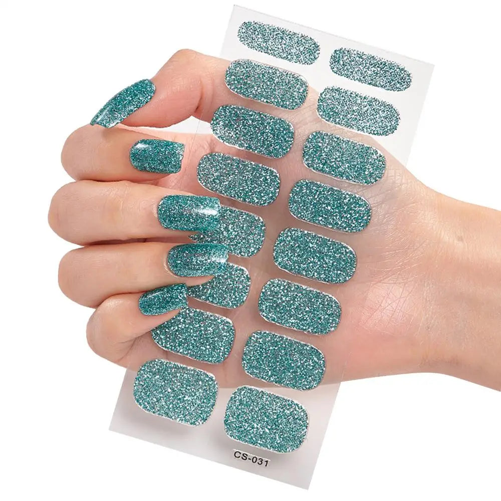new 16Tip French Glitter Foil Gel Nail Wraps UV Semi-Cured Full Cover Nail Patch Strip Sticker UV LED Lamp Gel Nail Polish Wrap Oasis Select China Mainland 03