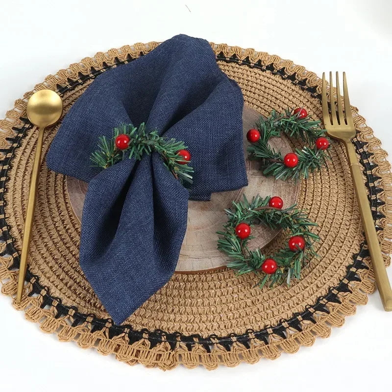 3pcs/6pcs/set Christmas Napkin Ring Red Pine Needle Wreath Napkin Buckle Hand Woven Napkin Loop Cloth Loop Oasis Select