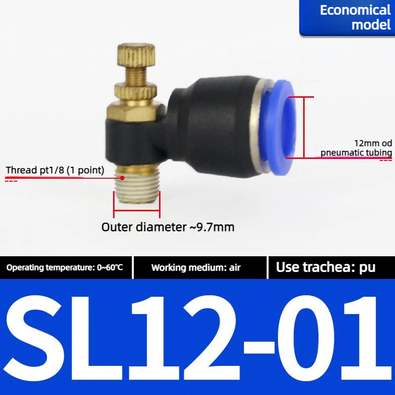 Quick Connect Pneumatic Connector "1/8" 1/4 "3/8" 1/2 M5 Air Speed Throttle Valve Regulating SL 4 6 8 10 12mm Valve Oasis Select Blue SL12-01