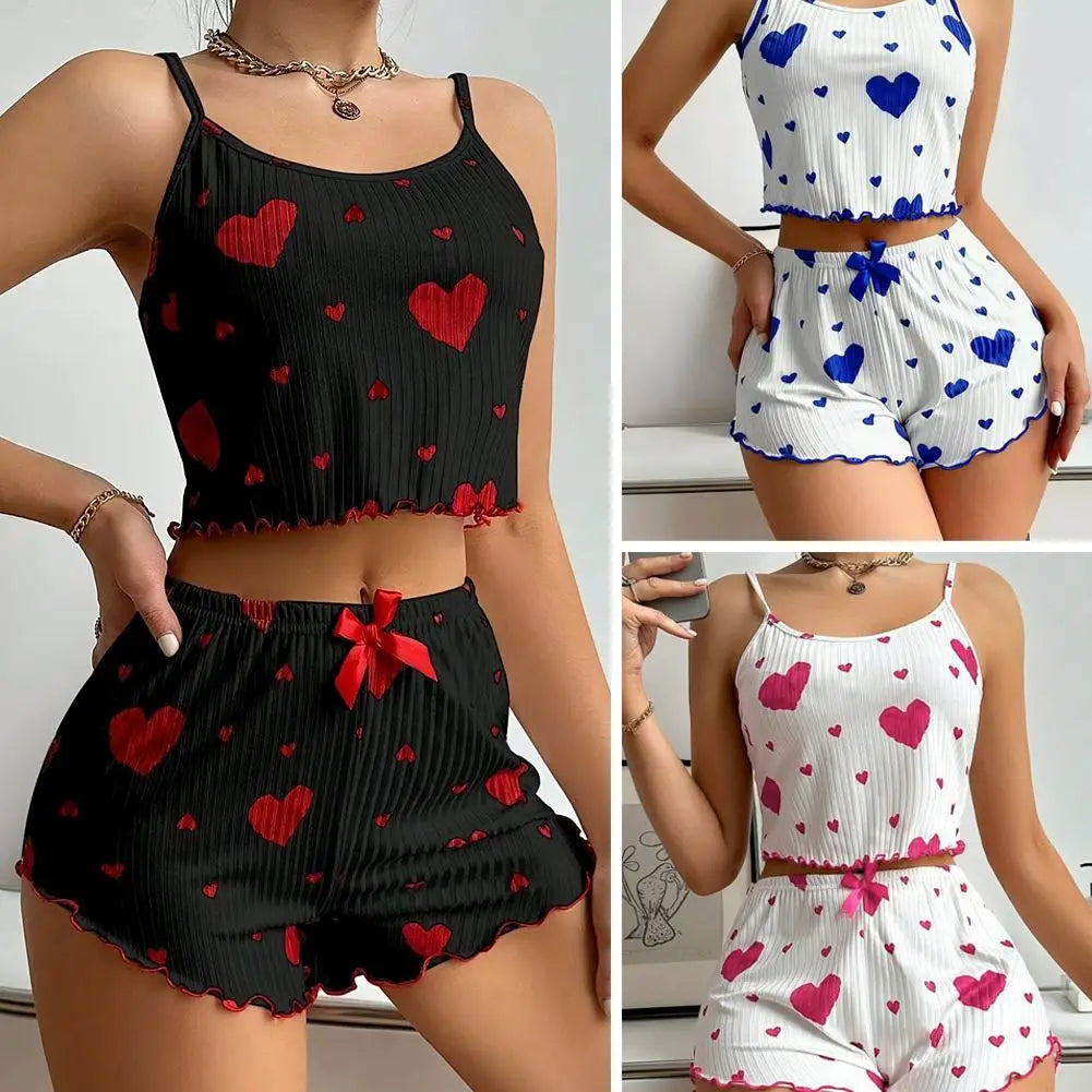 NEW Girl'S Spaghetti Strap Camisoles+Shorts Homewear Print Underwear Pijama Sexy Lingerie Camisoles Tanks Nighty Women Sleepwear Oasis Select